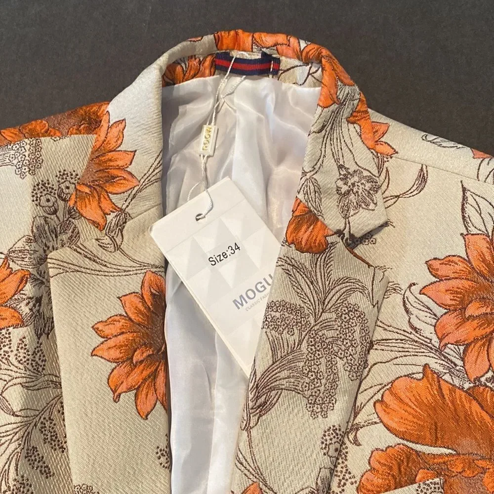 Men’s Floral Suit Jacket Blazer Prom Party Wedding Slim Fit Size 34 NWT